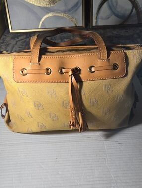 Dooney & Bourke  Signature Butter Tellow Canvas Tote with Tan Leather Trim